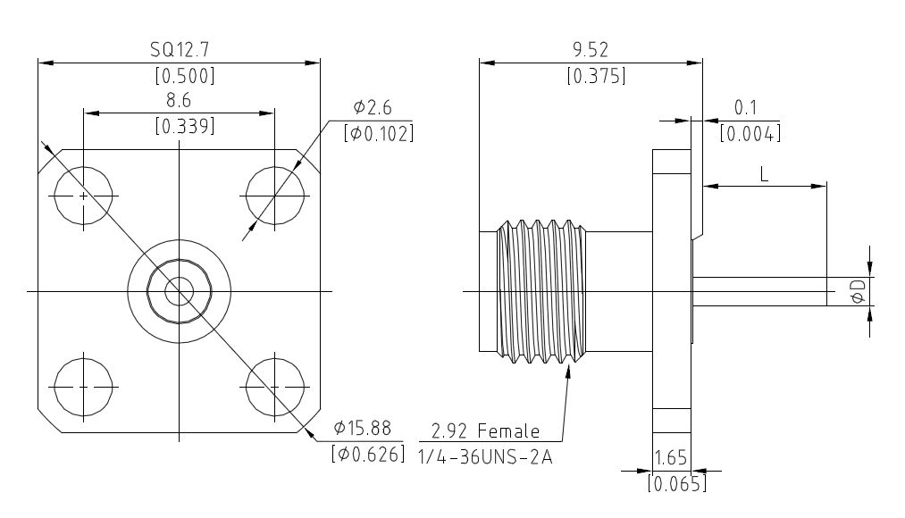2.92 Female 4 hole .500 Square Flange Waveguide Probe (2)
