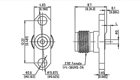 2.92 Female 2 hole .625 Long Flange Waveguide Probe  1